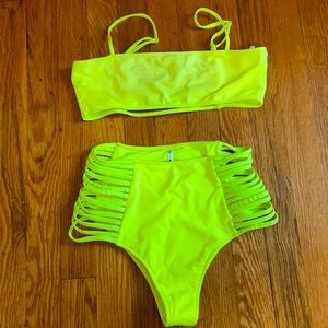Fashion Nova  neon yellow swimsuit set